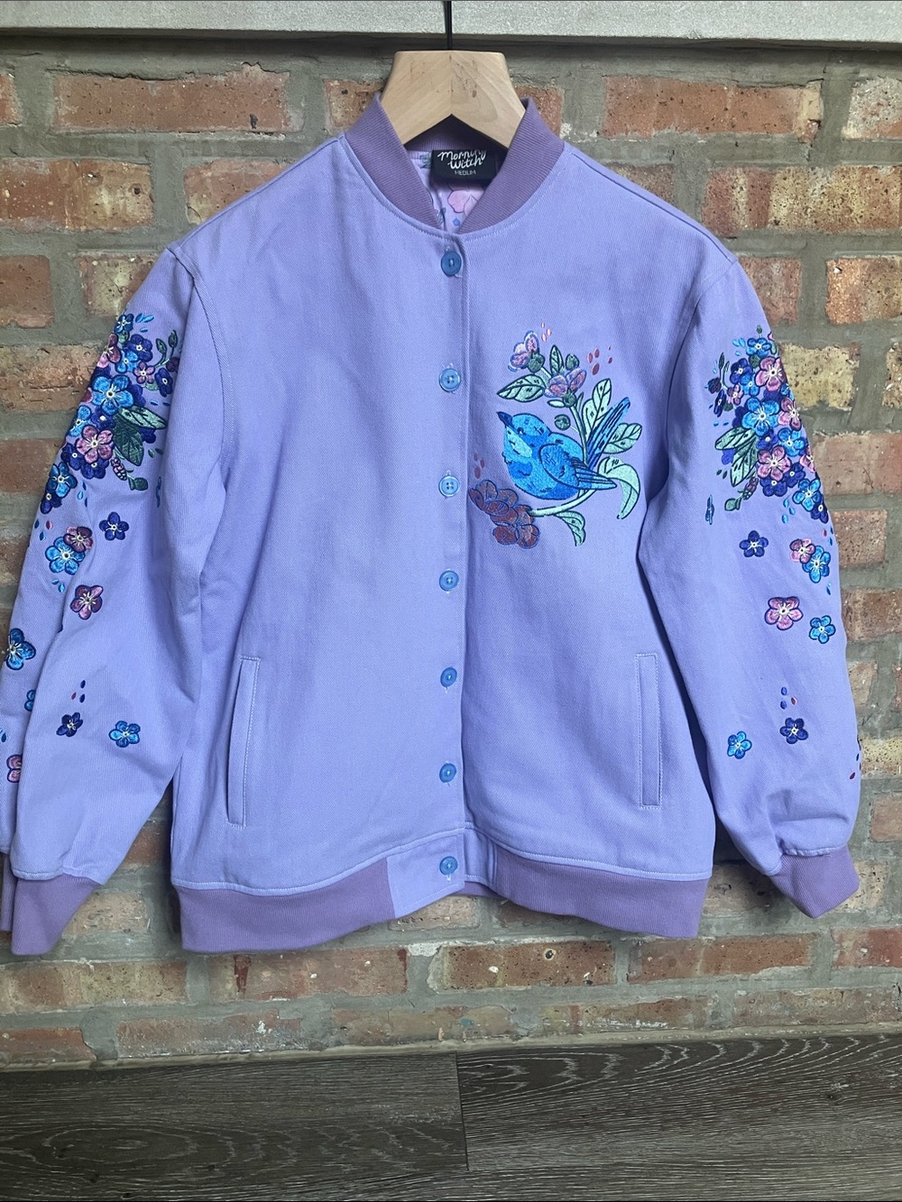 Morningwitch Cotton Twill Jacket in lavender bluebird and floral embroidery